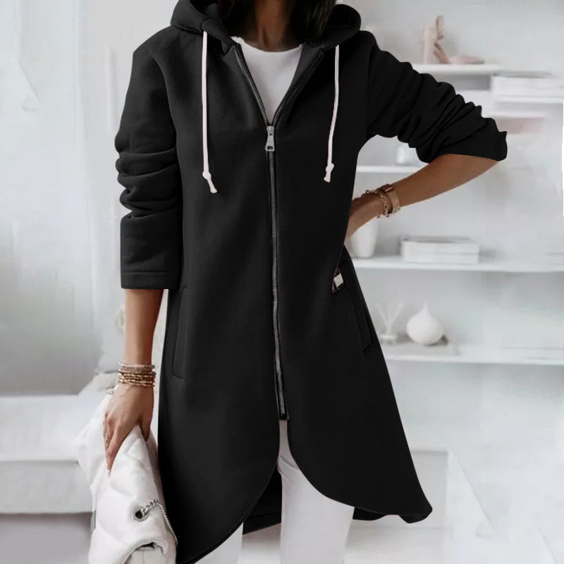 Abrigo de invierno de manga larga con capucha, forro polar y cremallera informal para mujer, tallas grandes S-5XL