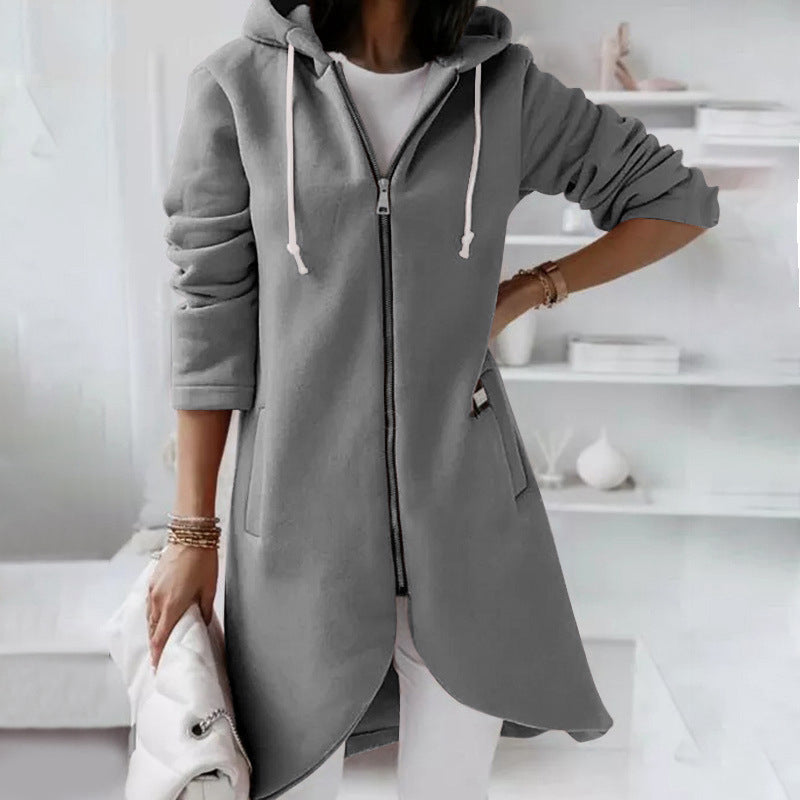 Abrigo de invierno de manga larga con capucha, forro polar y cremallera informal para mujer, tallas grandes S-5XL