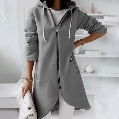 Abrigo de invierno de manga larga con capucha, forro polar y cremallera informal para mujer, tallas grandes S-5XL