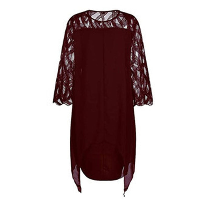 Vestido midi elegante informal de color liso con encaje calado para citas, tallas grandes L-6XL para mujer