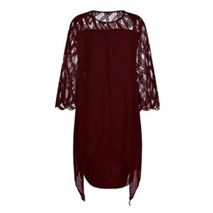 Vestido midi elegante informal de color liso con encaje calado para citas, tallas grandes L-6XL para mujer