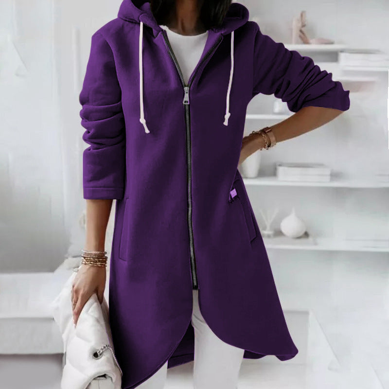 Abrigo de invierno de manga larga con capucha, forro polar y cremallera informal para mujer, tallas grandes S-5XL