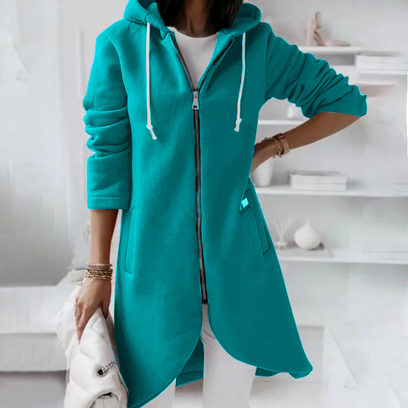 Abrigo de invierno de manga larga con capucha, forro polar y cremallera informal para mujer, tallas grandes S-5XL