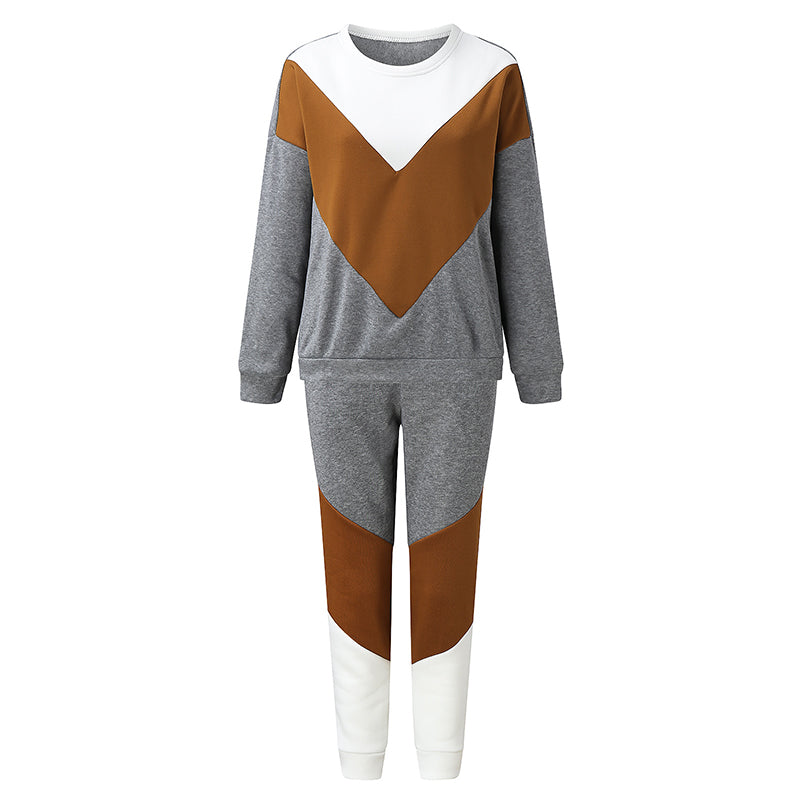 Conjunto casual de manga larga con bloques de color a la moda para mujer tallas S-XL