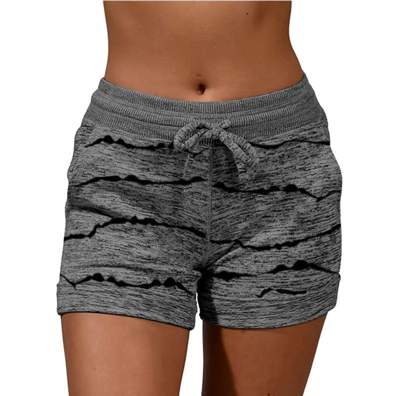 S-5XL Women Plus Size Casual Fashion Stripe Printed Drawstring Waist Sport Shorts
