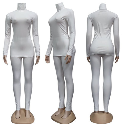 Conjunto de dos piezas formado por top y pantalón de manga larga, básico, informal, de color liso, para mujer, tallas S-2XL, para otoño