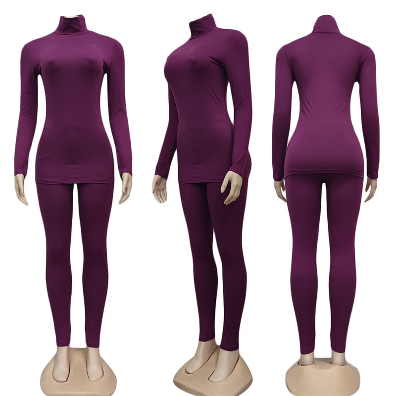 Conjunto de dos piezas formado por top y pantalón de manga larga, básico, informal, de color liso, para mujer, tallas S-2XL, para otoño