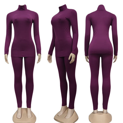 Conjunto de dos piezas formado por top y pantalón de manga larga, básico, informal, de color liso, para mujer, tallas S-2XL, para otoño