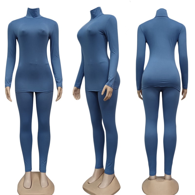 Conjunto de dos piezas formado por top y pantalón de manga larga, básico, informal, de color liso, para mujer, tallas S-2XL, para otoño