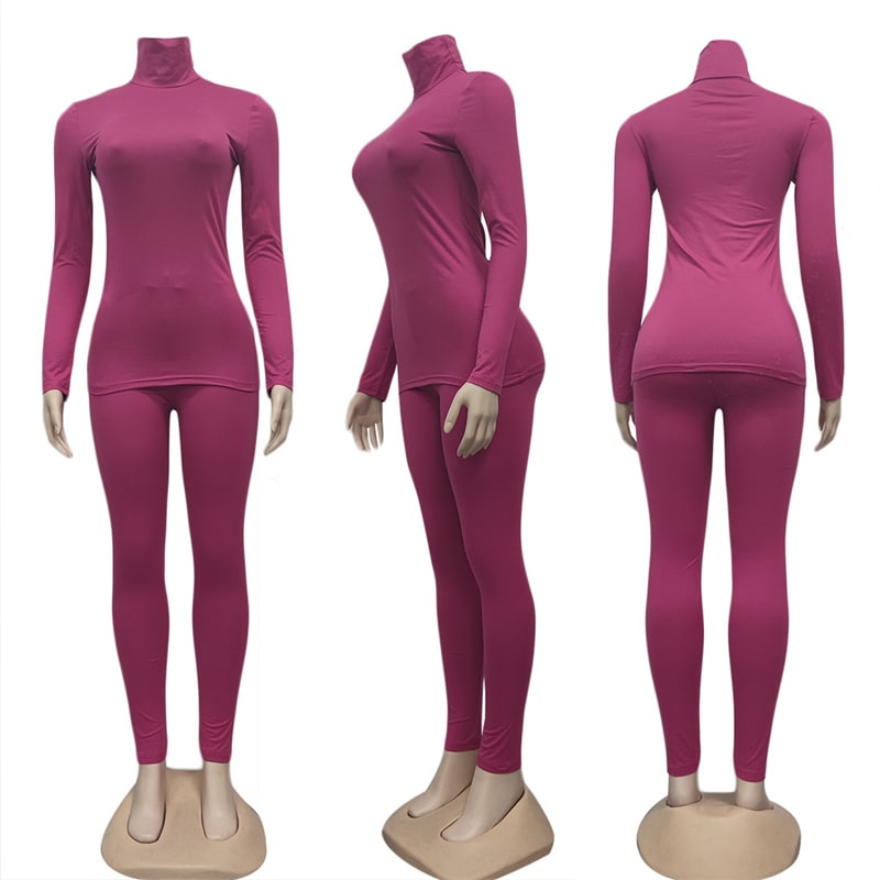 Conjunto de dos piezas formado por top y pantalón de manga larga, básico, informal, de color liso, para mujer, tallas S-2XL, para otoño