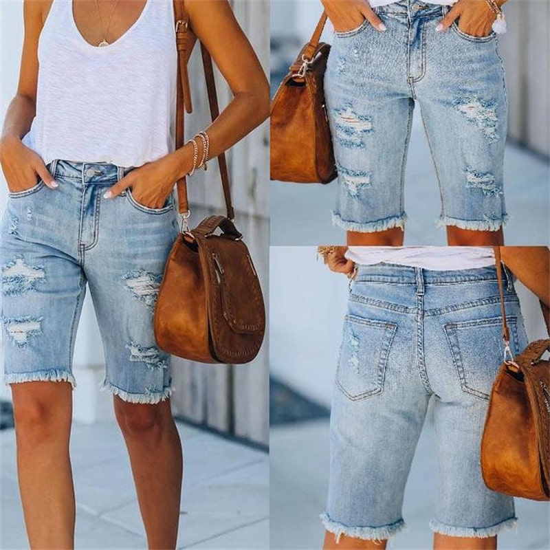 S-2XL Women Casual Ripped Denim Shorts