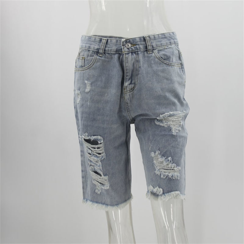 S-2XL Women Casual Ripped Denim Shorts