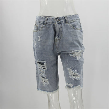 S-2XL Women Casual Ripped Denim Shorts