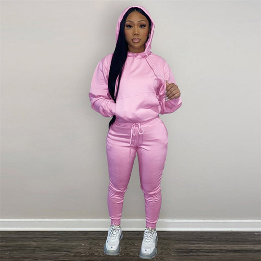 Conjunto de dos piezas para mujer, estilo casual deportivo, con capucha y pantalones deportivos, forrados en polar, de color liso, tallas S-2XL
