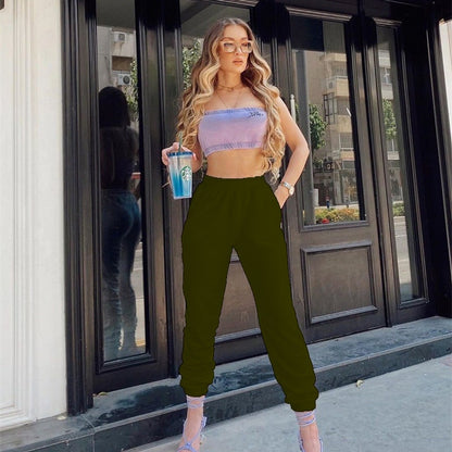 S-2XL Women Winter Casual Fleece-Lined Thicken Solid Color High-Waisted Jogger Pants Sweatpants