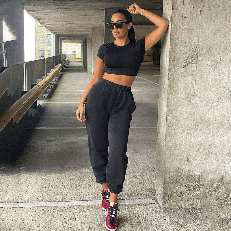S-2XL Women Winter Casual Fleece-Lined Thicken Solid Color High-Waisted Jogger Pants Sweatpants