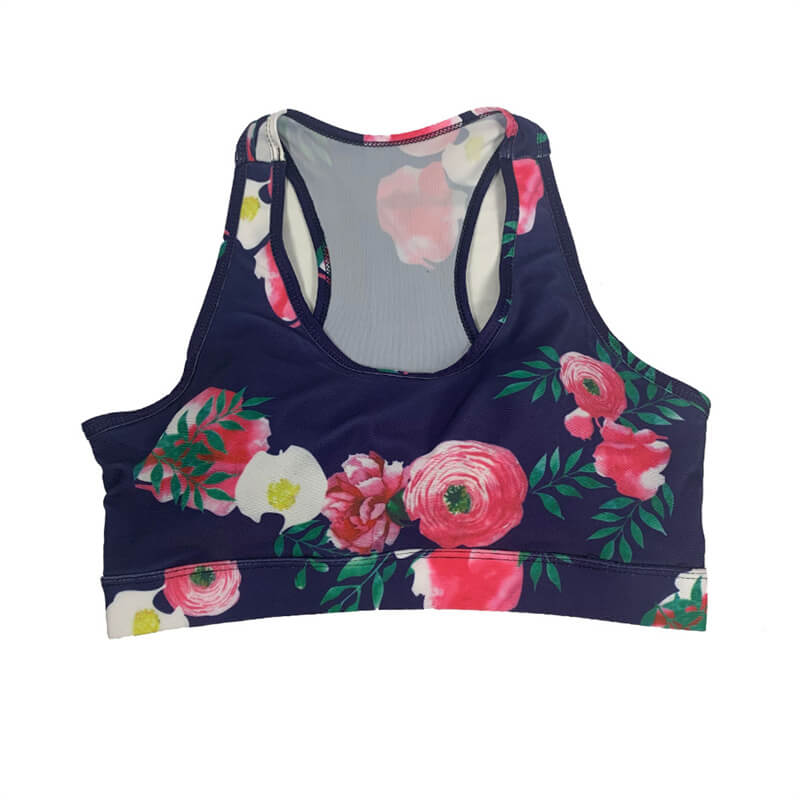 Sujetador deportivo informal sin mangas con diseño de bolsillo trasero a rayas y estampado floral recortado para mujer tallas S-XL