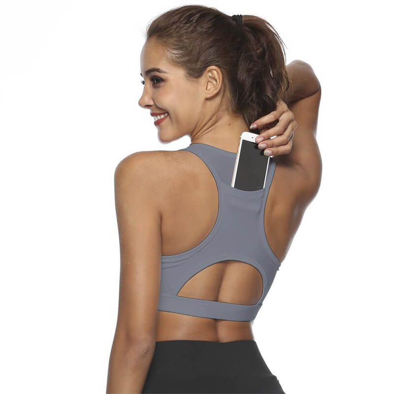 Sujetador deportivo informal sin mangas con diseño de bolsillo trasero a rayas y estampado floral recortado para mujer tallas S-XL