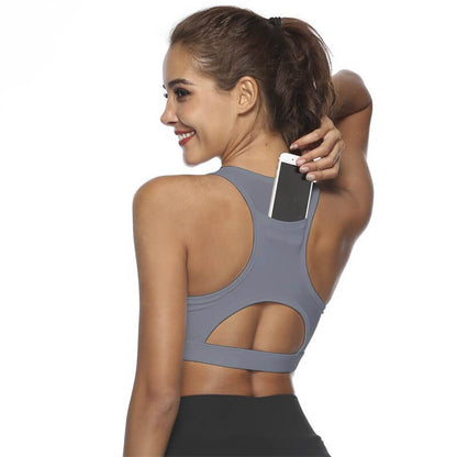 Sujetador deportivo informal sin mangas con diseño de bolsillo trasero a rayas y estampado floral recortado para mujer tallas S-XL