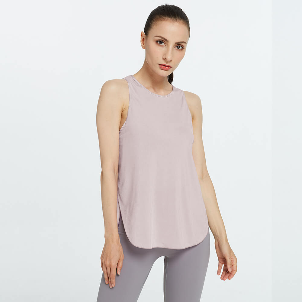 S-XL Women Casual Basic Loose Solid Color Sleeveless Side-slit Round Neck Sport Top