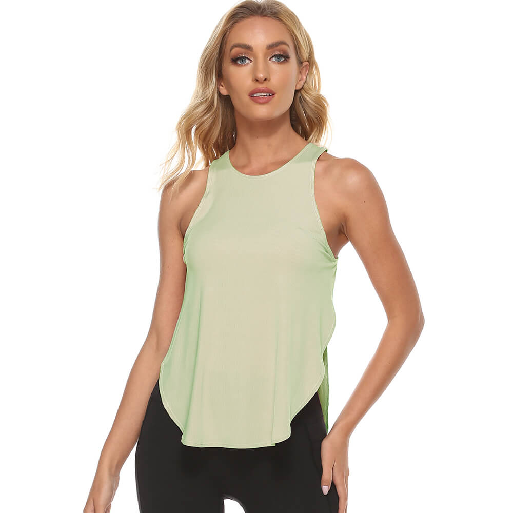 S-XL Women Casual Basic Loose Solid Color Sleeveless Side-slit Round Neck Sport Top