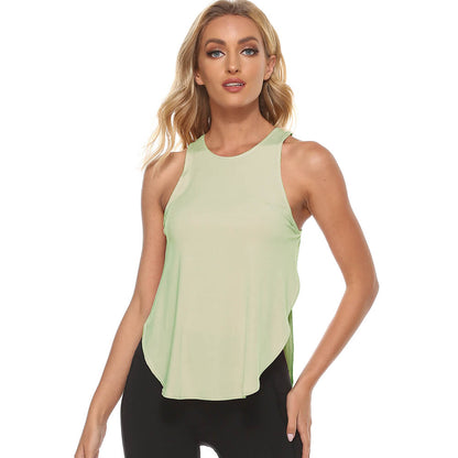 S-XL Women Casual Basic Loose Solid Color Sleeveless Side-slit Round Neck Sport Top