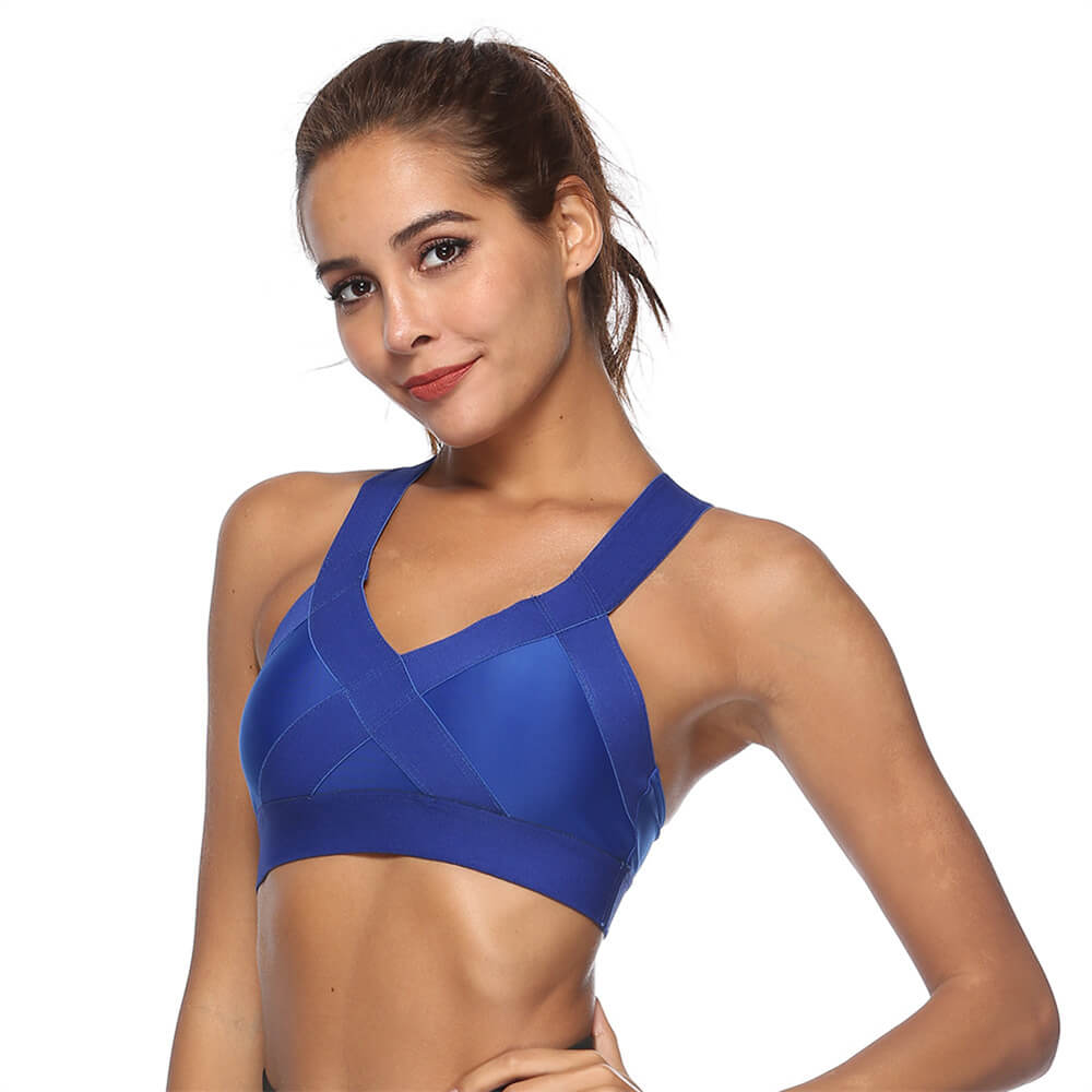 S-XL Women Casual Basic Sleeveless V Neck Solid Color Cross Back Sport Bra