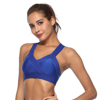 S-XL Women Casual Basic Sleeveless V Neck Solid Color Cross Back Sport Bra