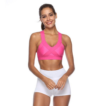 S-XL Women Casual Basic Sleeveless V Neck Solid Color Cross Back Sport Bra