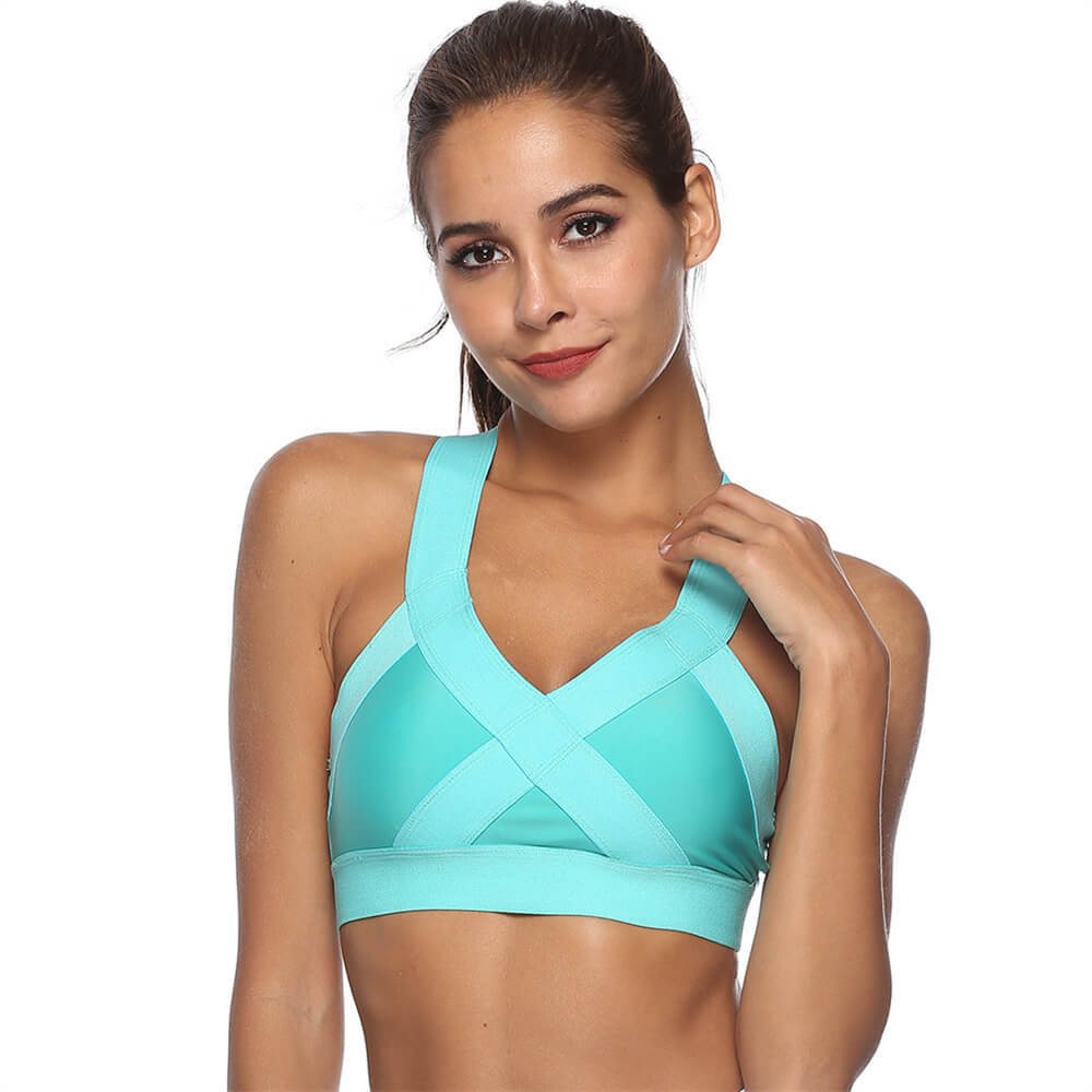 S-XL Women Casual Basic Sleeveless V Neck Solid Color Cross Back Sport Bra