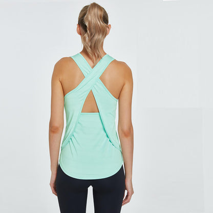 S-XL Women Casual Basic Solid Color Sleeveless Cut Out Cross Back Top