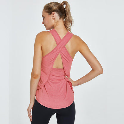 S-XL Women Casual Basic Solid Color Sleeveless Cut Out Cross Back Top