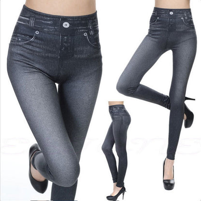 Women Creative Casual Pocket Design Imitation Denim Capris
