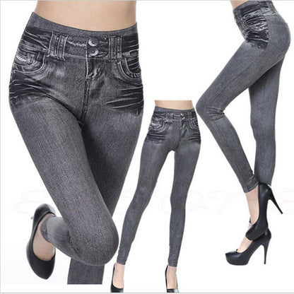 Women Creative Casual Pocket Design Imitation Denim Capris