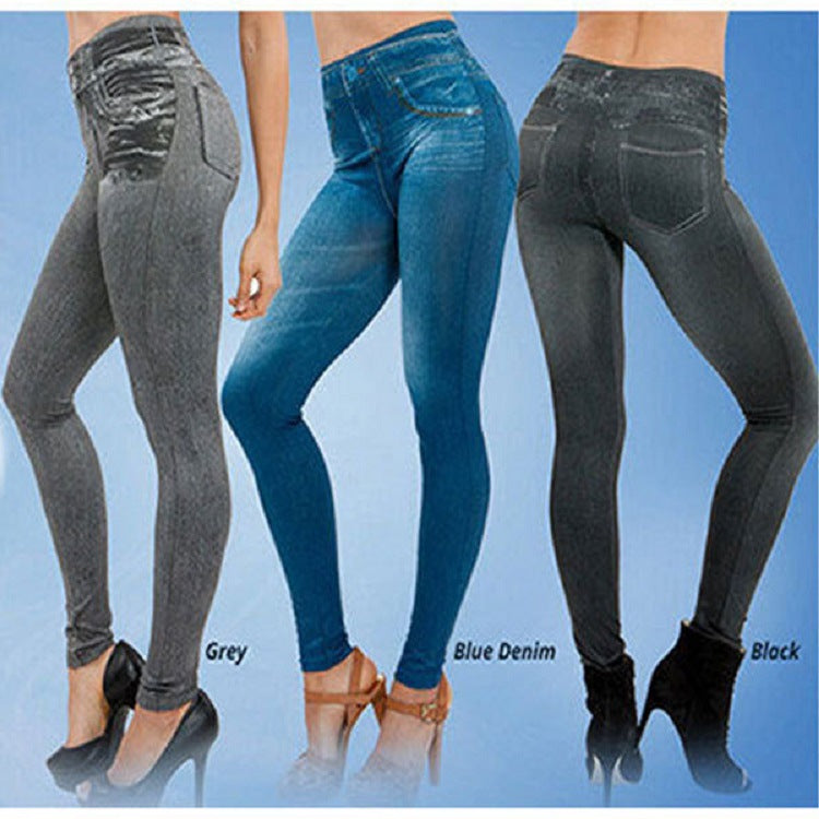Women Creative Casual Pocket Design Imitation Denim Capris