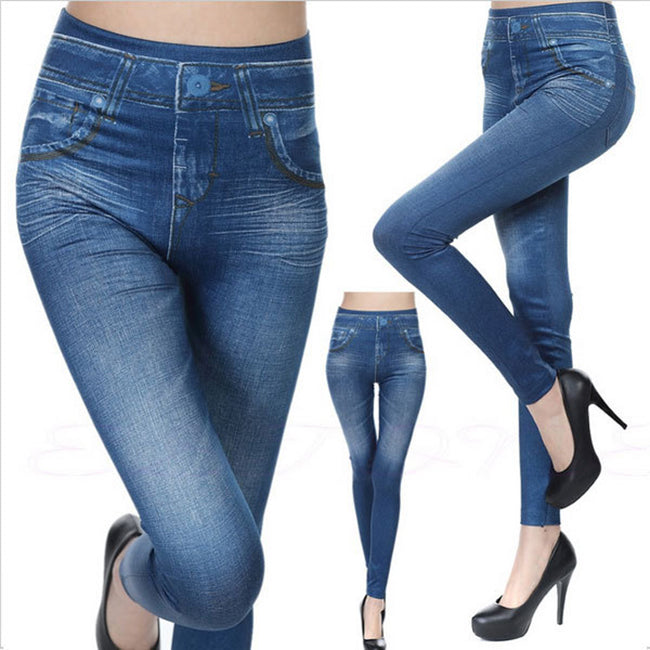 Women Creative Casual Pocket Design Imitation Denim Capris