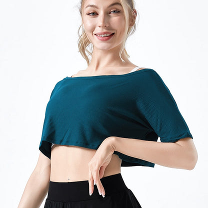 Camiseta corta informal básica de color liso con hombros descubiertos para mujer, tallas S-XL