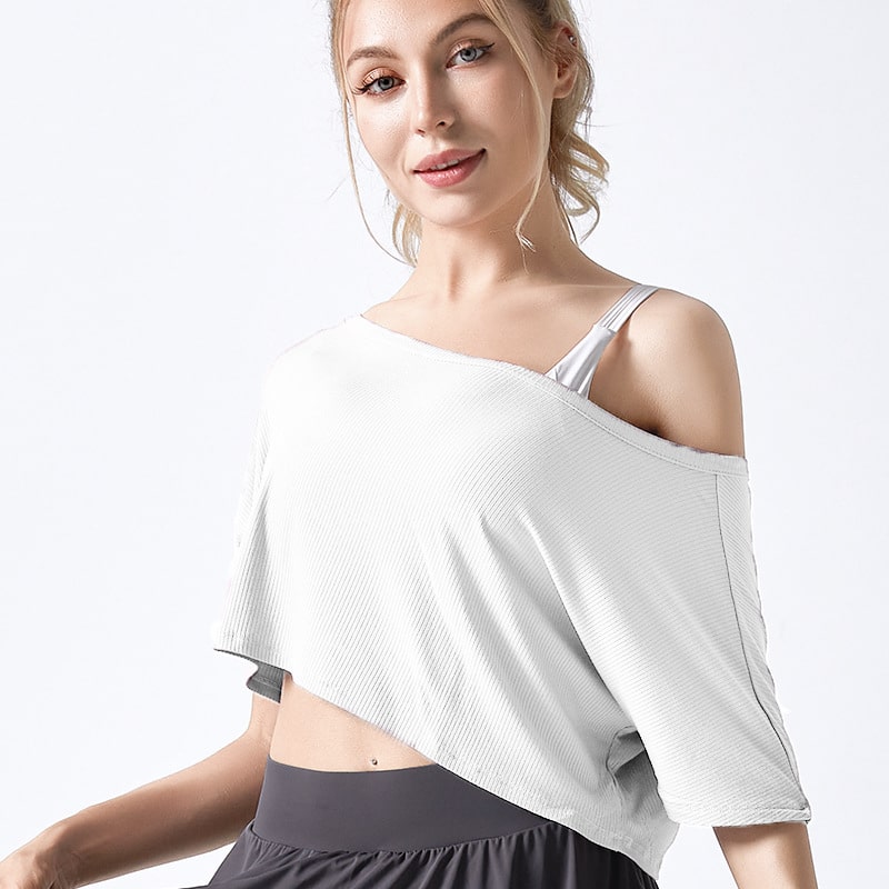 Camiseta corta informal básica de color liso con hombros descubiertos para mujer, tallas S-XL