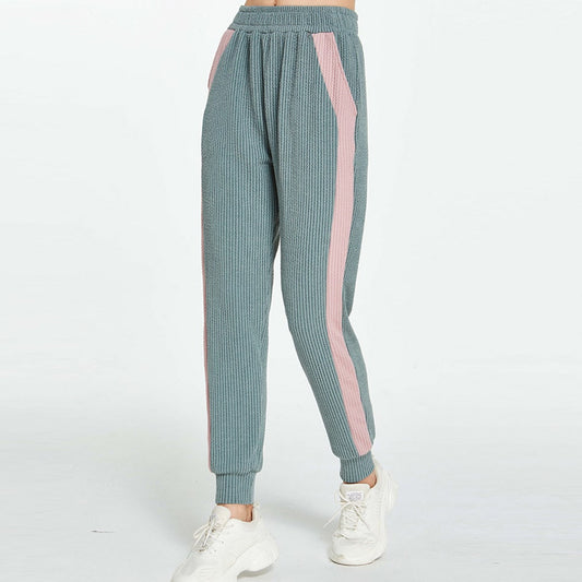Pantalones deportivos casuales con bolsillos y rayas de colores para mujer, tallas S-XL