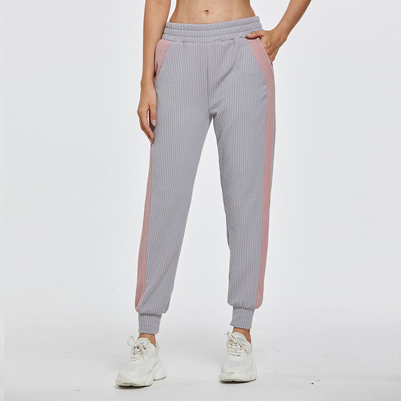 S-XL Women Casual Color Blocking Striped Pocket Sport Jogger Pants