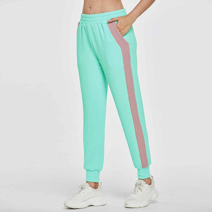 S-XL Women Casual Color Blocking Striped Pocket Sport Jogger Pants
