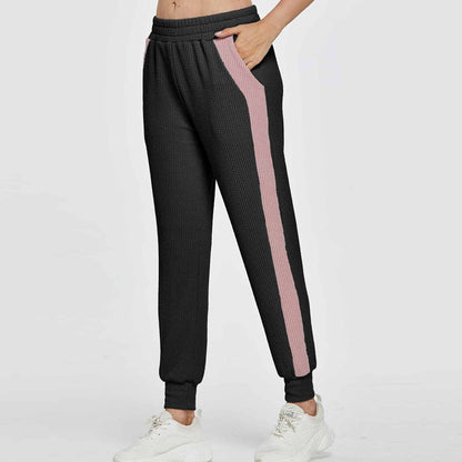 S-XL Women Casual Color Blocking Striped Pocket Sport Jogger Pants