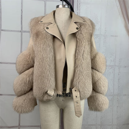 Abrigo de peluche informal de invierno para mujer, con solapa, de piel sintética, de color liso, con retazos y cremallera, de manga larga