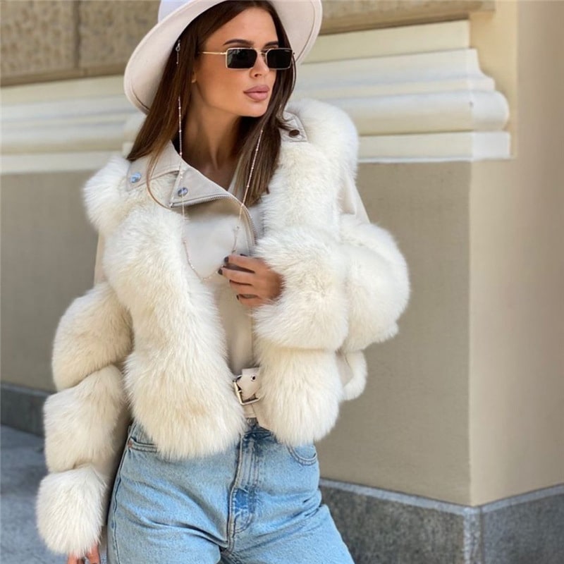 Abrigo de peluche informal de invierno para mujer, con solapa, de piel sintética, de color liso, con retazos y cremallera, de manga larga
