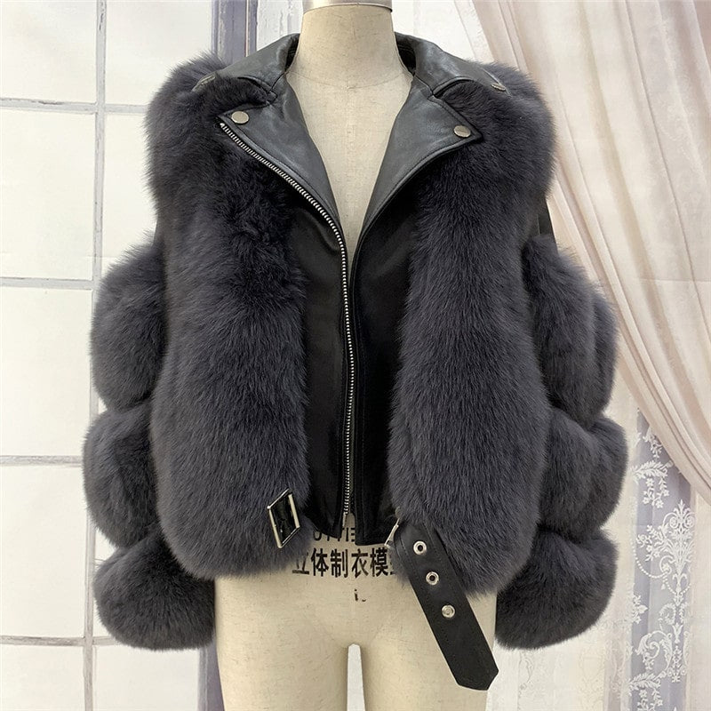 Abrigo de peluche informal de invierno para mujer, con solapa, de piel sintética, de color liso, con retazos y cremallera, de manga larga