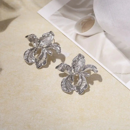 New Irregular Flower Women Unique Design Exaggerated Gold Hollow Metal Earring