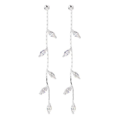 Silver Needle Willow Leaf Women Fashion Temperament Simple Long Tassel Earrings Gift Earring