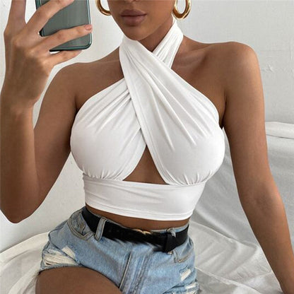 DressBetty - Cross Halter Neck Crop Top
