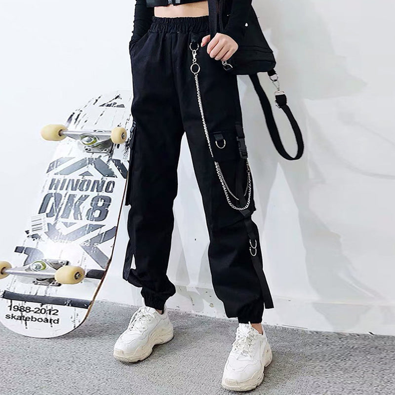 Women Casual Hip-hop Straight Loose Cargo Jogger Pants With Chain