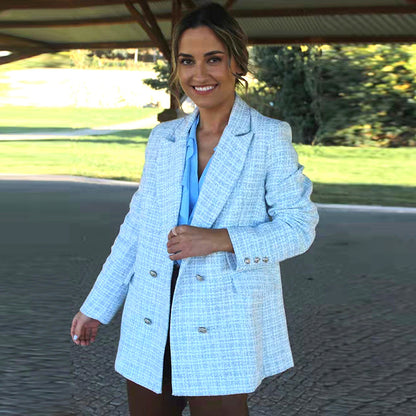 Casual Women Vintage Office Lady Plaid Double Breasted Chic Blazer
